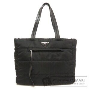 Prada Logo Plate Tote Bag Nylon Leather